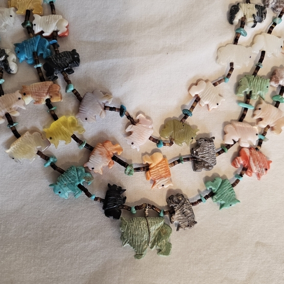 Native American Buffalo Fetish Tiered Necklace Handcrafted Sterling Necklace - Picture 9 of 11